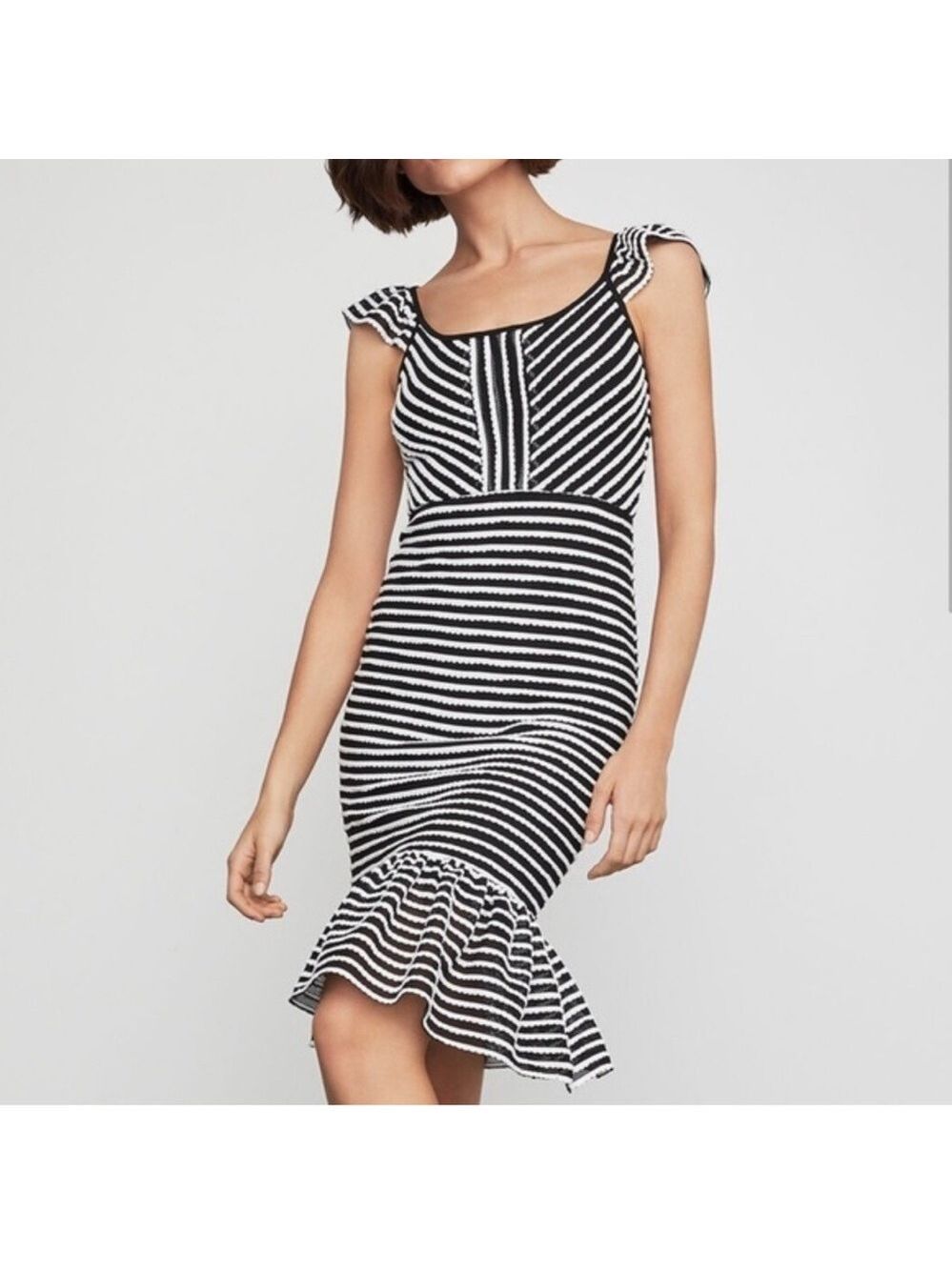 BCBGmaxazria Black and White corset striped ruffle flounce tulip Dress small